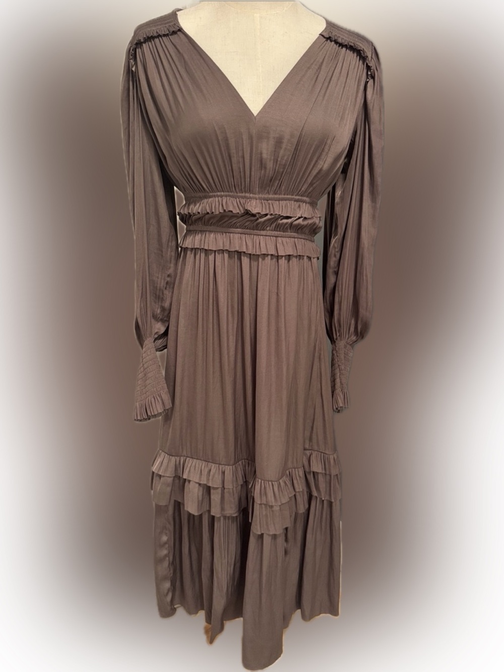 Quiet Luxury Tahari.Maxi Dress with classy vibe and a bohemian,cottagecore edge.